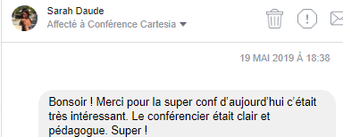 Merci pour la super conf d'aujourd'hui c'était très intéressant. Le conférencier était clair et pédagogue. Super !